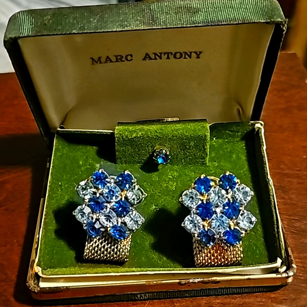 Vintage Marc Antony Men's Cufflinks & Tie Tack Imported, High Quality Blue Stone